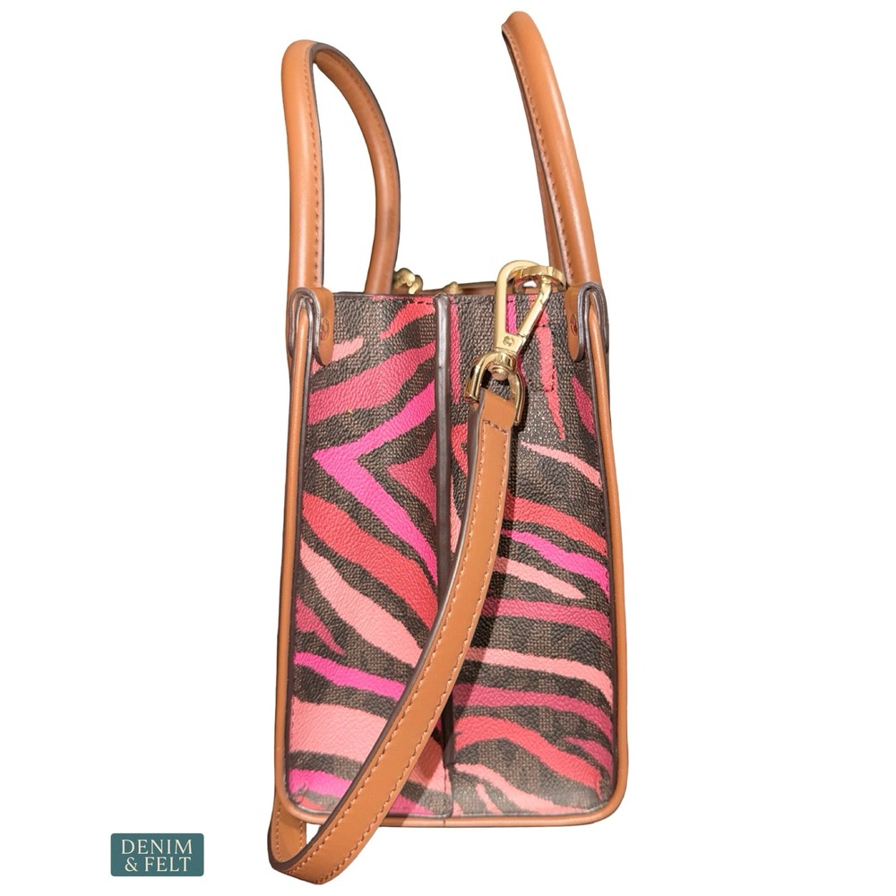 Michael Kors Maple Small Satchel Zebra Print Brown Multi Crossbody Bag Pink - Picture 4 of 15